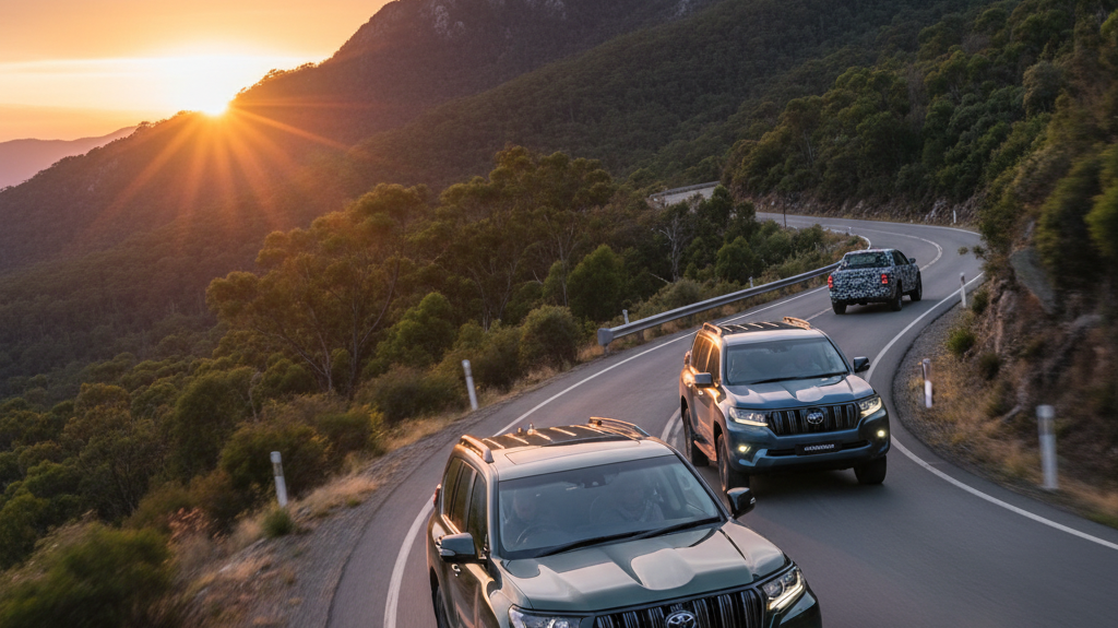 Editorial, photo-realistic HERO for an automotive daily news article titled "Toyota LandCruiser Hybrid Lineup Confirmed for Australia – Daily Car News