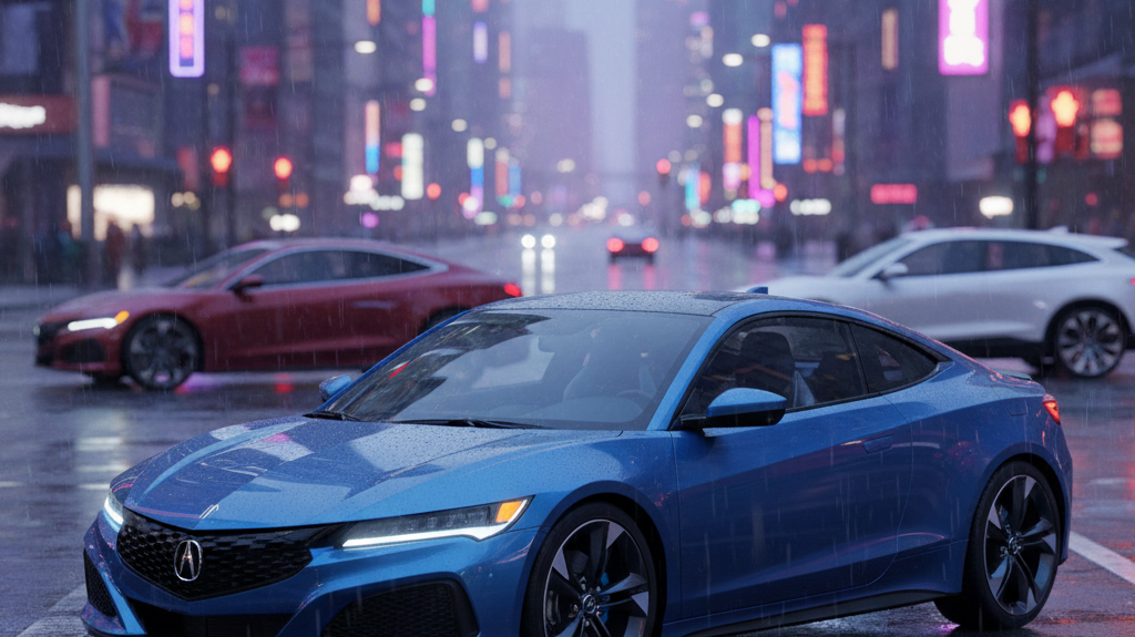 Editorial, photo-realistic HERO for an automotive daily news article titled "Acura RSX EV Eyes Right-Hand Drive Market – Daily Car News (2025-10-31)".