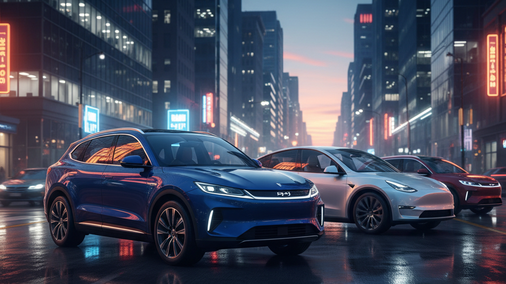 Editorial, photo-realistic HERO for an automotive daily news article titled "BYD Sealion 7 Sales Surge Just Outside Top Three – Daily Car News (2026-0