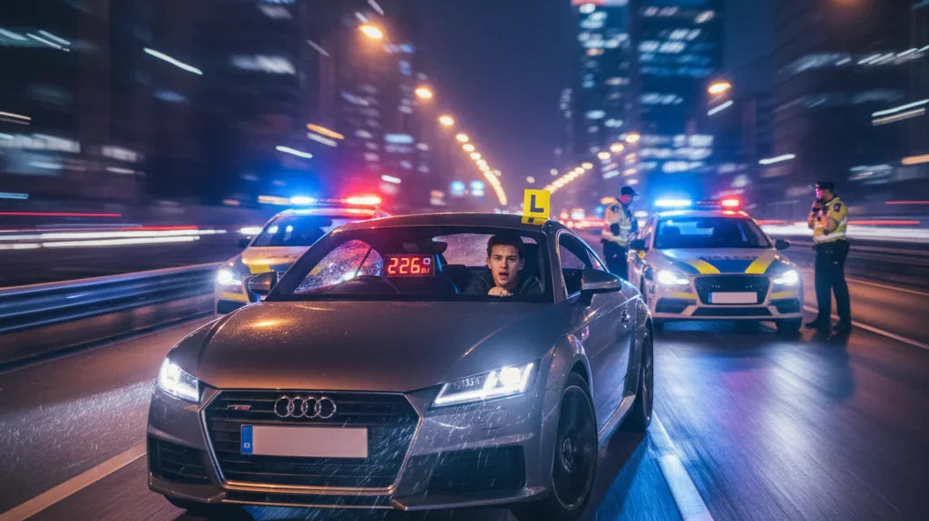 Editorial photo-realistic HERO image for automotive news (2026-01-19). Feature Audi vehicles specifically Audi TT. Scene: A dramatic night scene showi