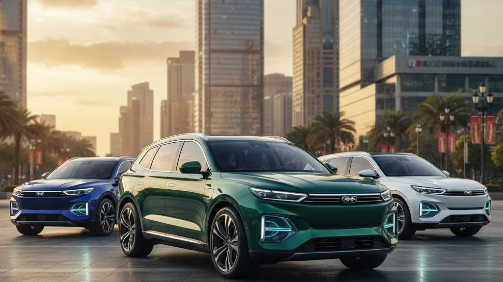 Editorial photo-realistic HERO image for automotive news (2026-02-12). Feature GWM vehicles specifically GWM SUV. Scene: A luxurious GWM SUV parked in