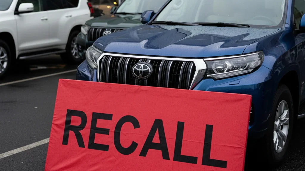 Editorial photo-realistic HERO image for automotive news (2026-06-04). Feature Toyota vehicles specifically Prado. Scene: A Toyota Prado parked outsid