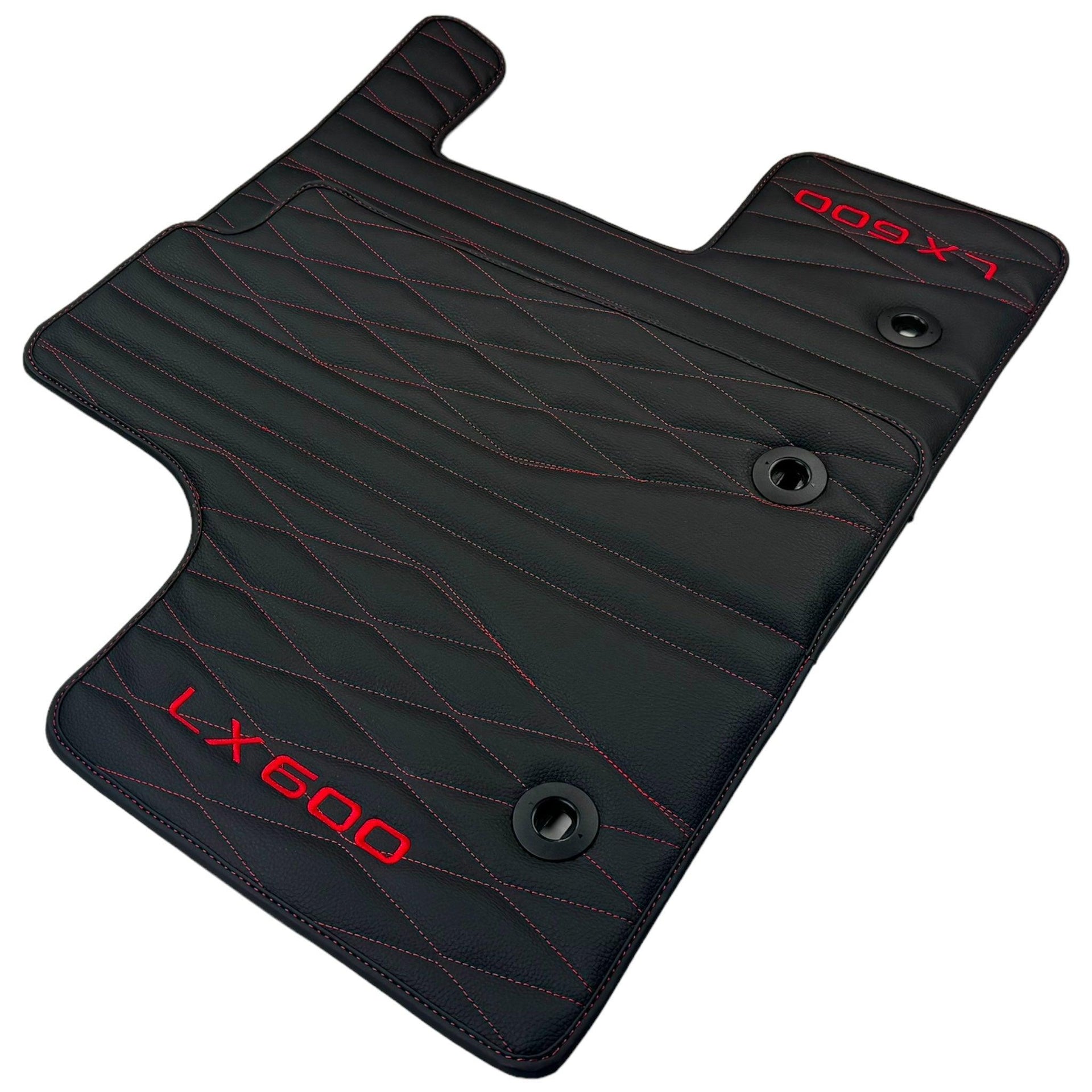 Leather Floor Mats for Lexus LX 600 (2022-2024) with Red Stitching - AutoWin