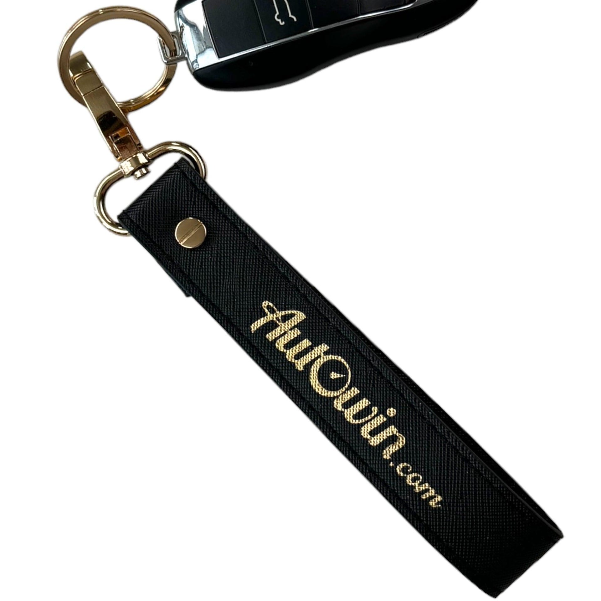 AutoWin Golden Keychain with Black Leather - AutoWin