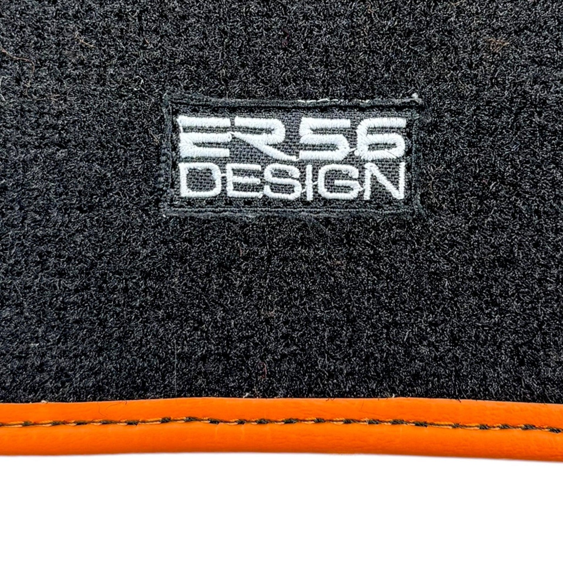 Black Sheepskin Floor Mats for Rolls-Royce Wraith (2013–2023) Orange Leather Trim - AutoWin