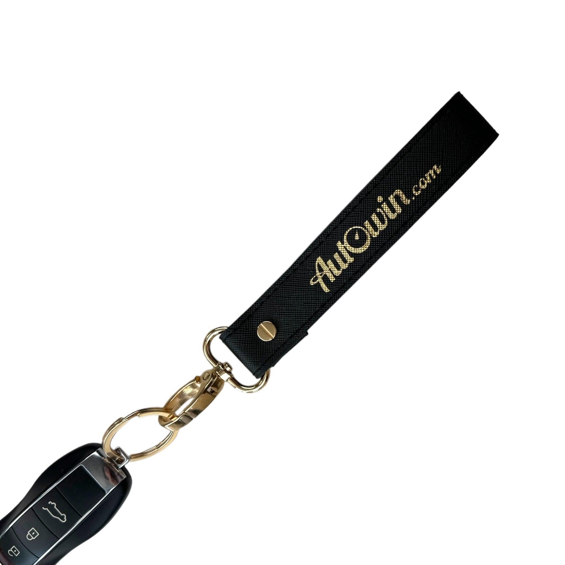 AutoWin Golden Keychain with Black Leather - AutoWin