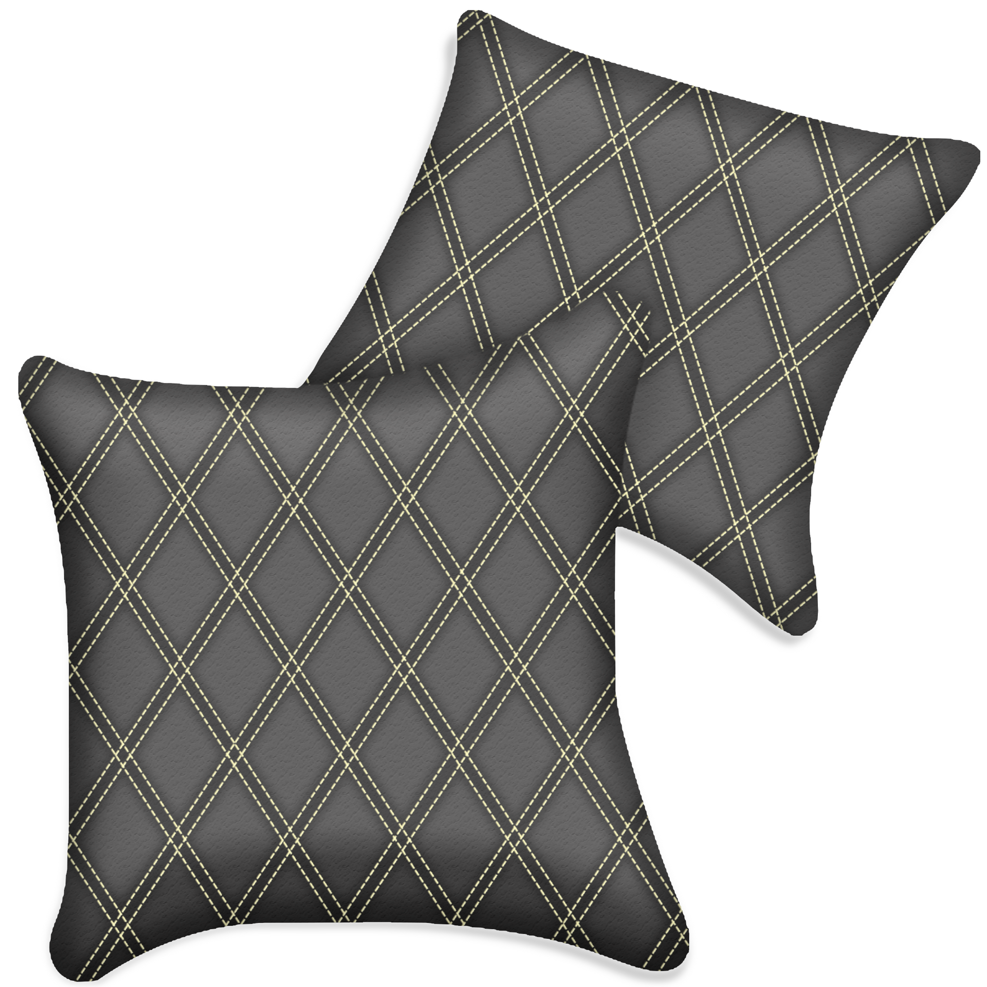 Customizable Gray Leather Pillows Set of 2 for All Vehicles | Double Diamond Pattern