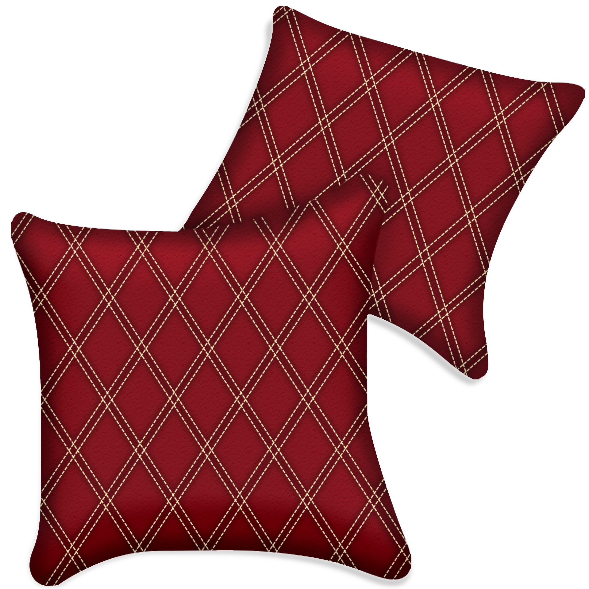 Customizable Red Leather Pillows Set of 2 for All Vehicles | Double Diamond Pattern