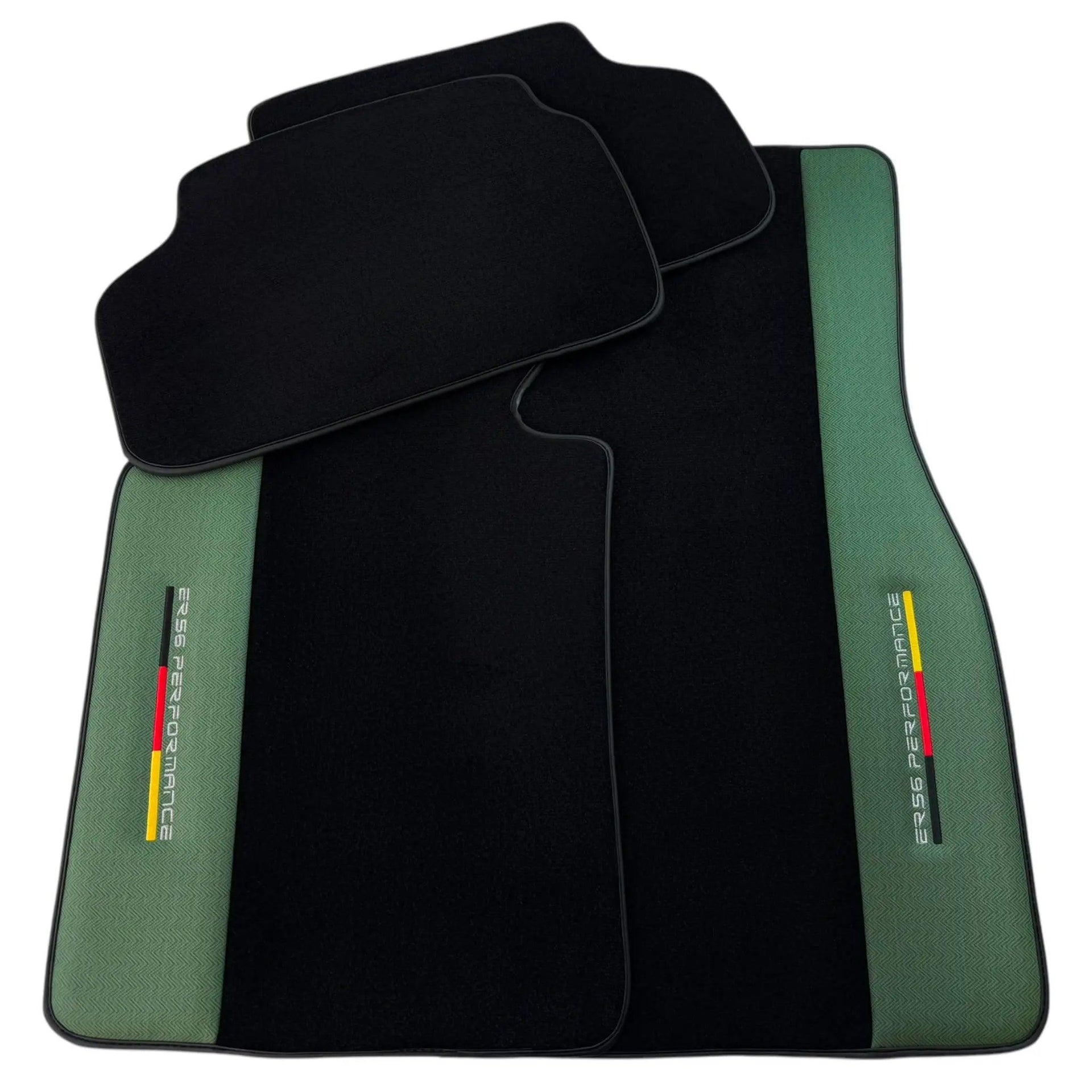 Black Floor Mats for BMW U06 (2022-2026) with Green Leather ER56 Performance