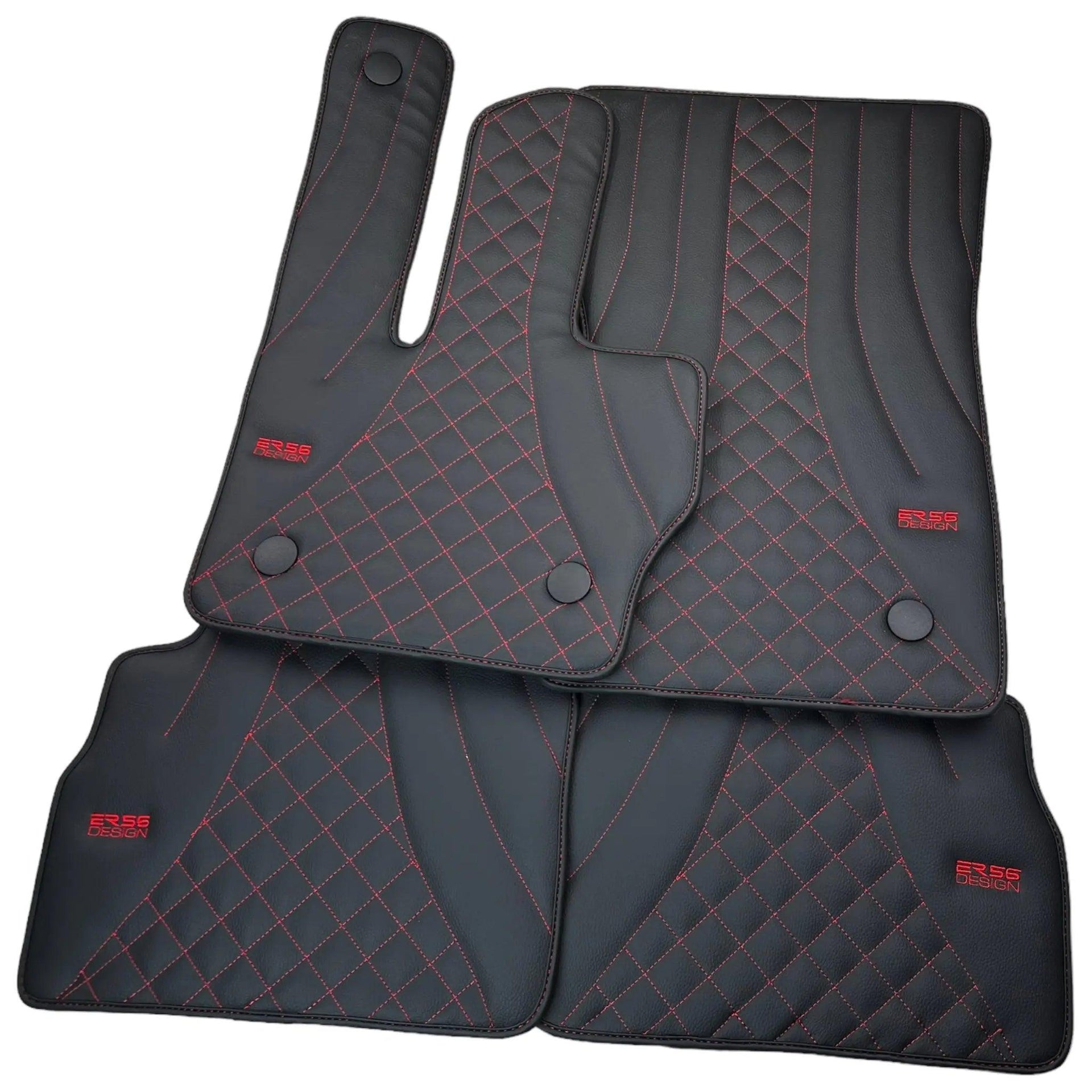 Black Leather Floor Mats for Mercedes-Benz G Class W461 (1979-2008) ER56 Design - AutoWin