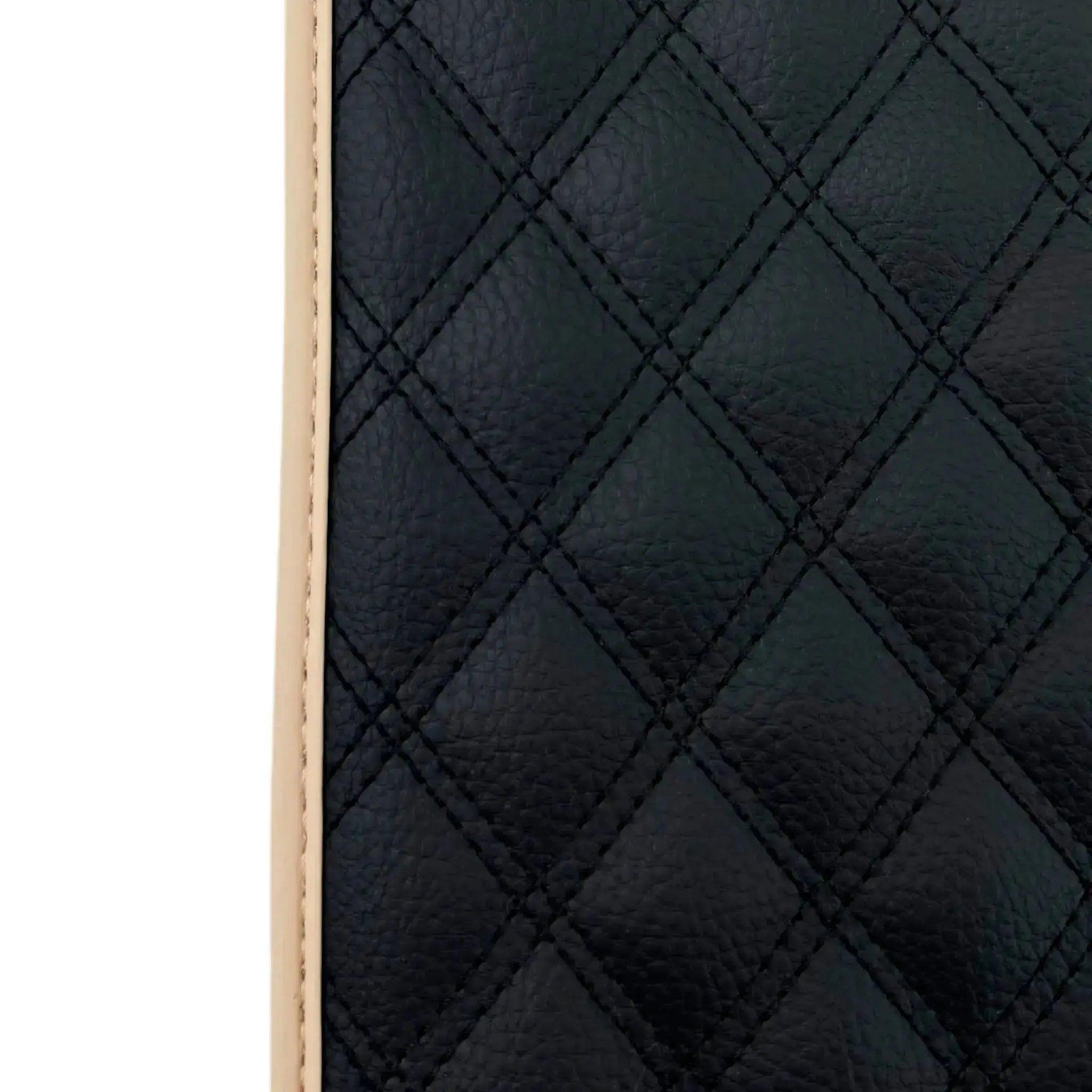 Black Stitched Leather Floor Mats for Maserati GranTurismo MC Stradale (2011-2015) | Beige Trim - AutoWin