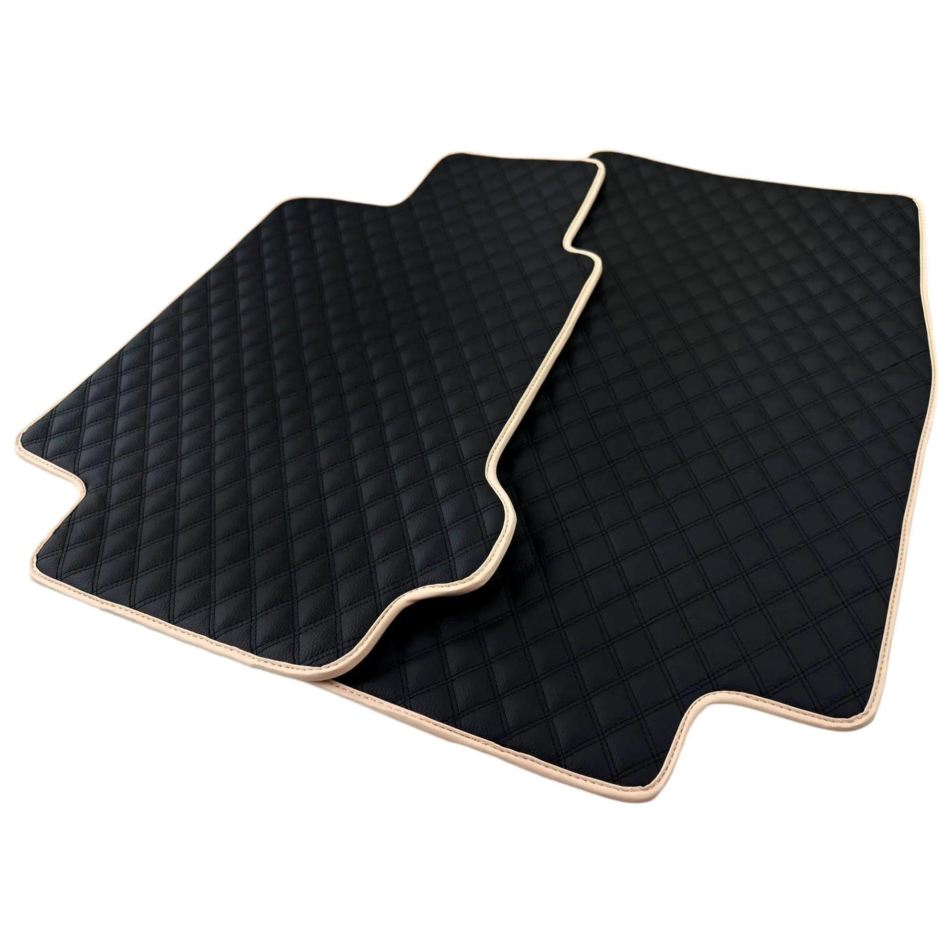 Black Stitched Leather Floor Mats for Maserati GranTurismo S (2008-2012) | Beige Trim - AutoWin