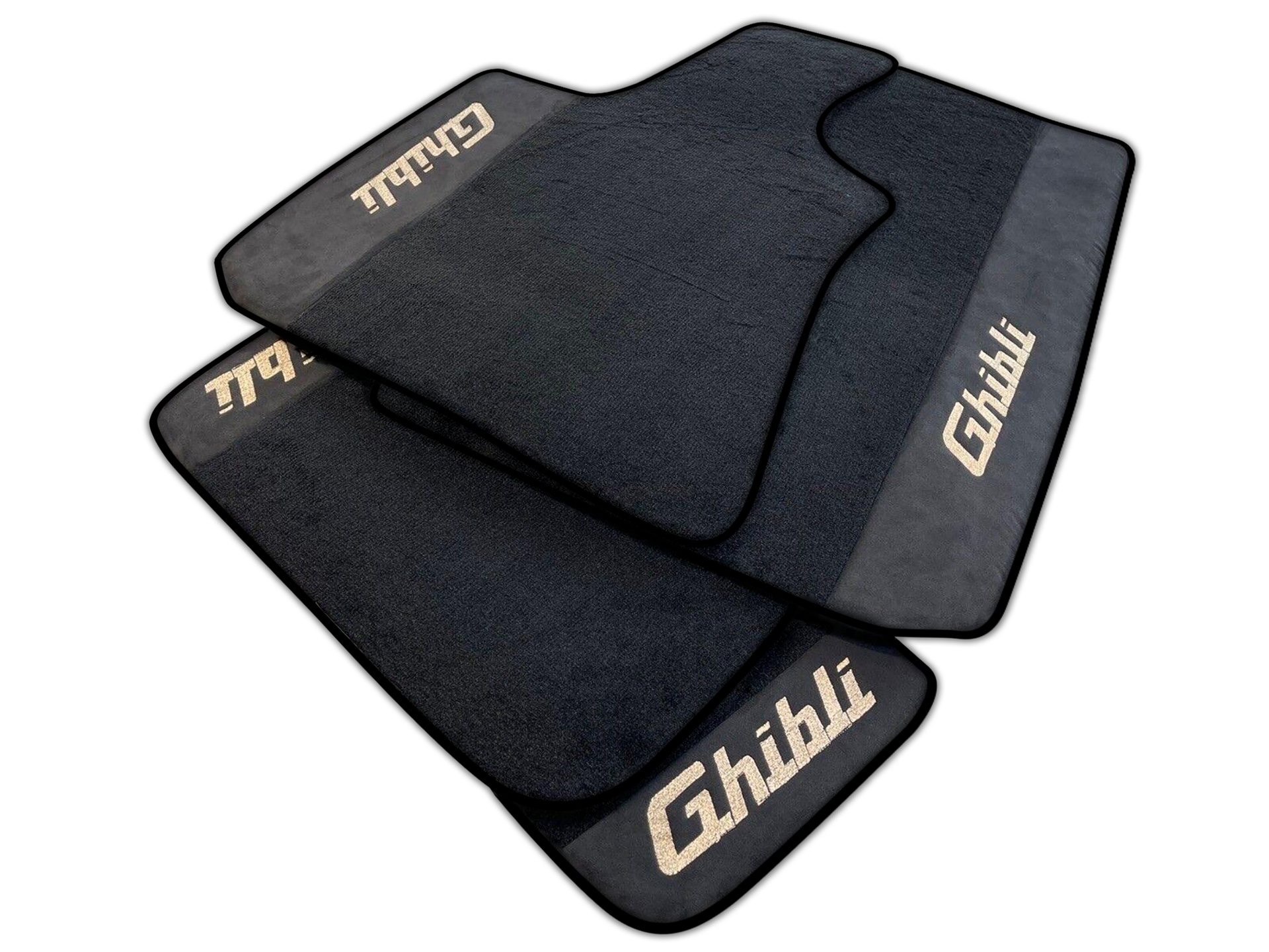 Black Floor Mats For Maserati Ghibli (2013-2022) with Alcantara Leather