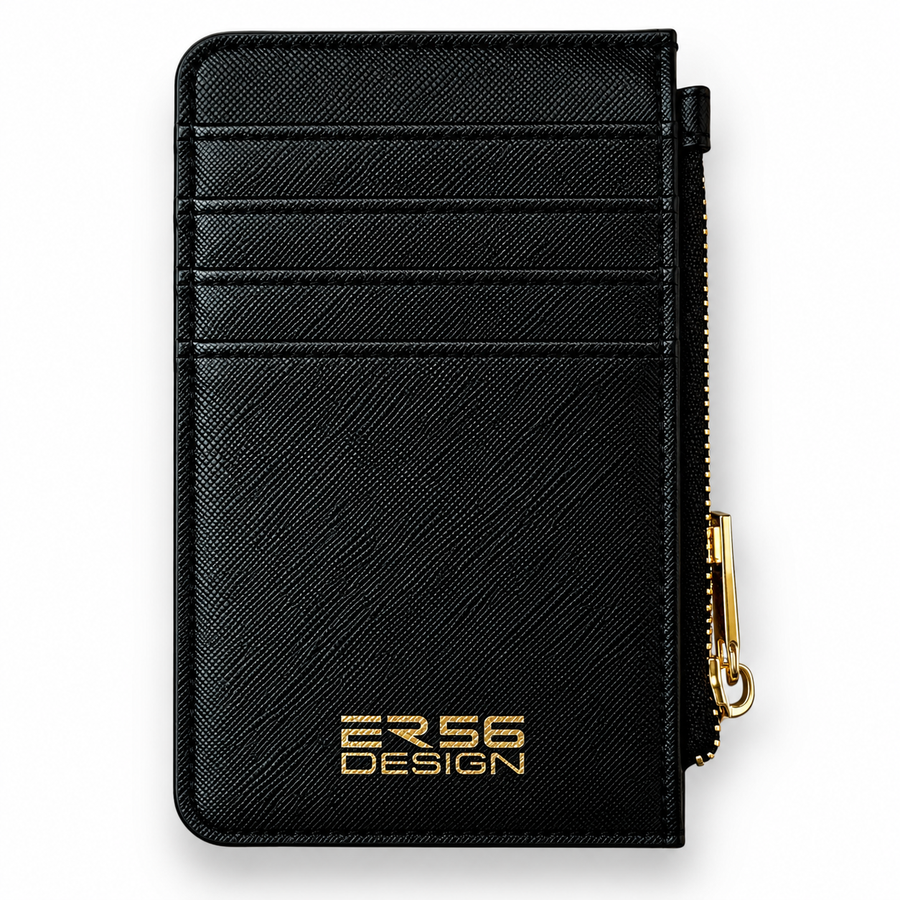 Schwarzer Leder ER56 Design Kartenhalter mit goldenem Logo