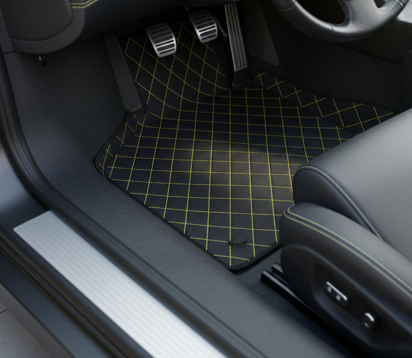 Tapis de voiture en cuir personnalisables avec un motif hexagonal entrelacé pour Lamborghini Diablo (1990-2001) - AutoWin