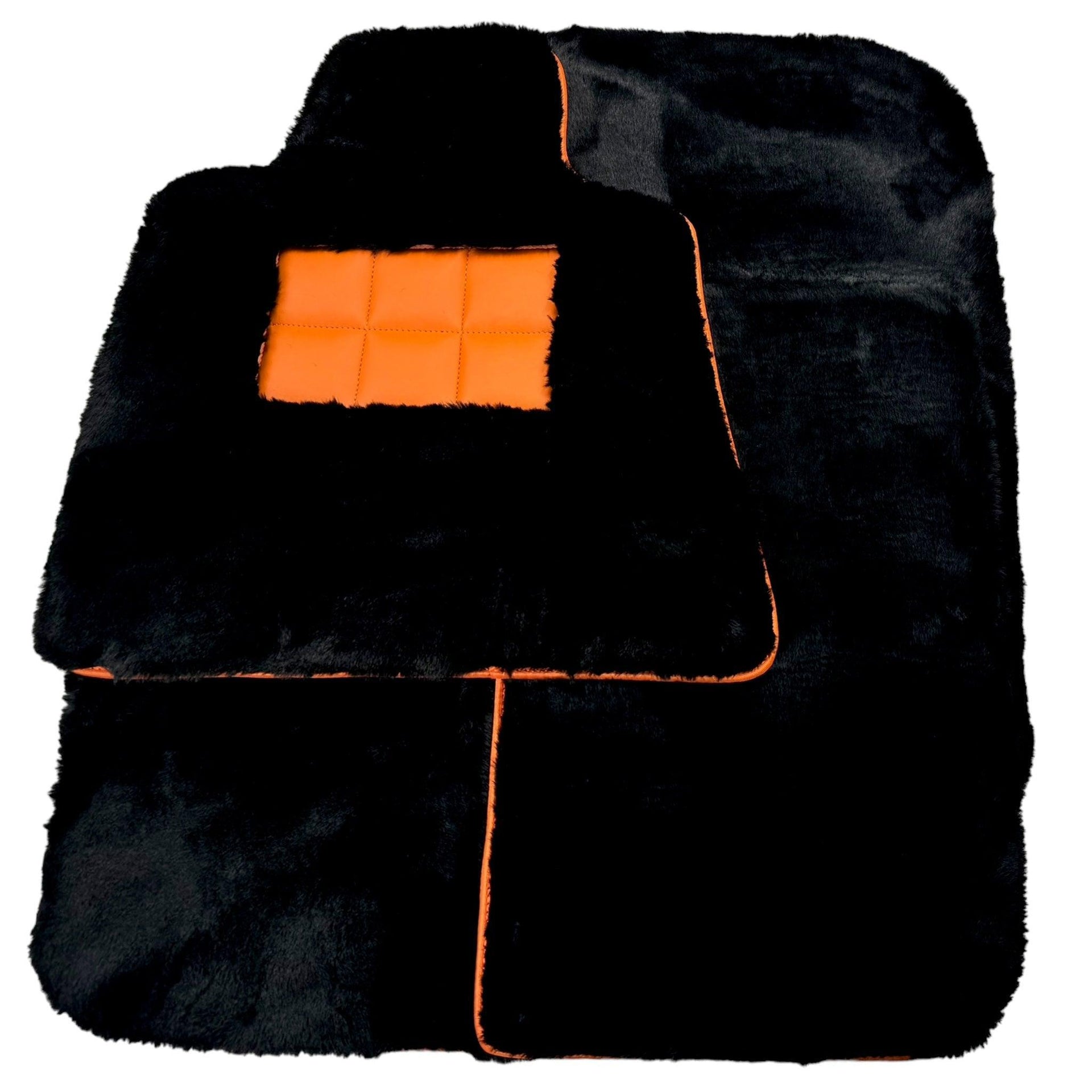 Black Sheepskin Floor Mats for Rolls-Royce Cullinan | Orange Trim - AutoWin