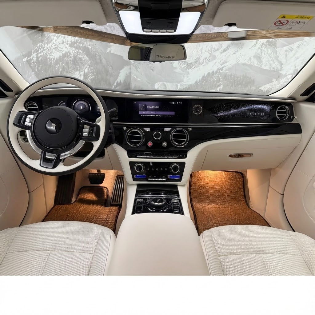 Black Floor Mats for Rolls Royce Spectre (2023-2024) with Gold Leather - AutoWin