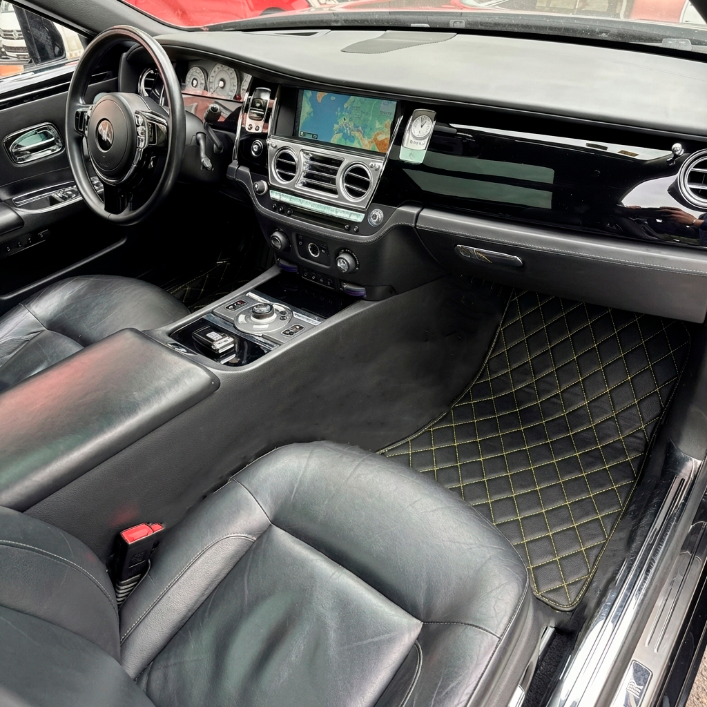 Alfombrillas de coche de cuero personalizables con patrón hexagonal vertical para Rolls Royce Ghost Series II (2021–2024) - AutoWin
