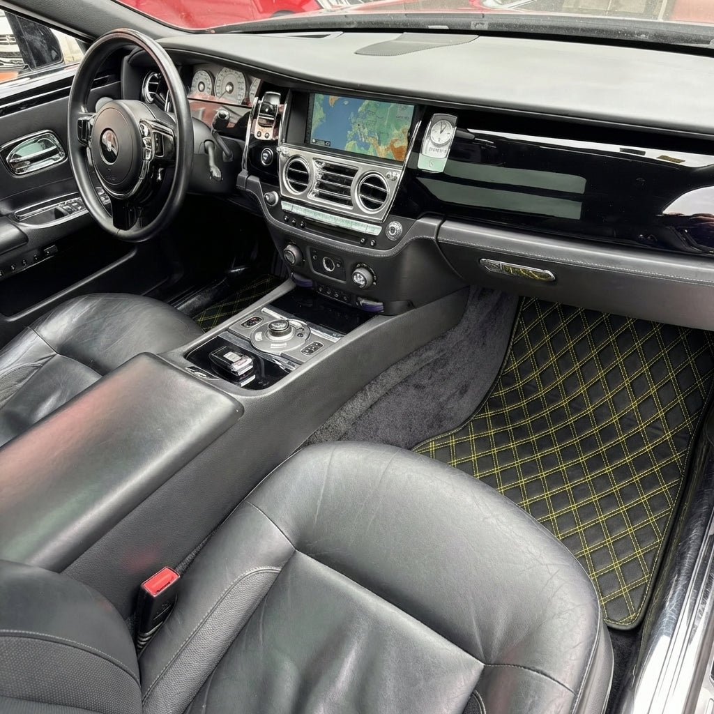 Customizable Leather Floor Mats with Single Diamond Pattern for Rolls Royce Ghost Series II (2021–2024) - AutoWin