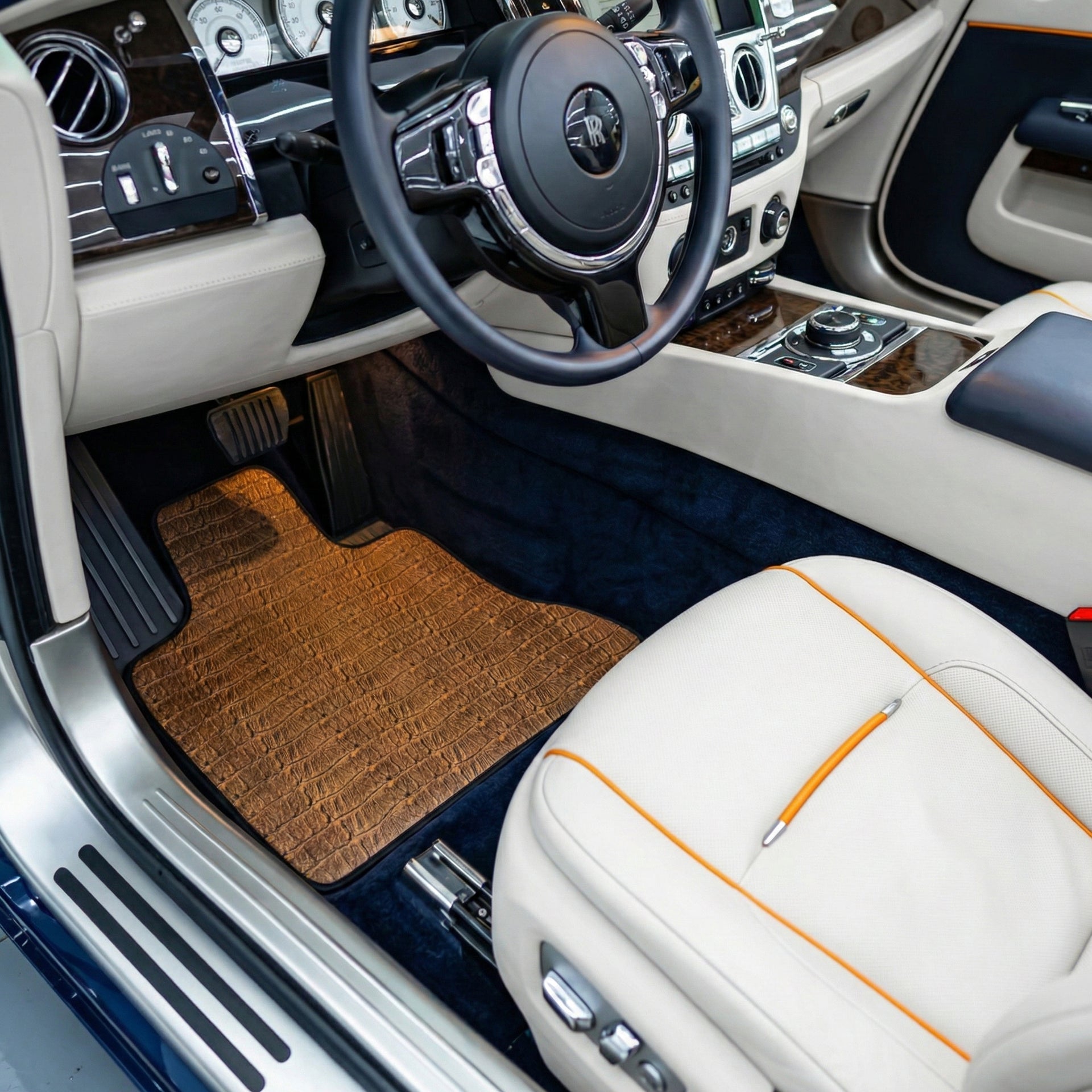 Custom Black Floor Mats for Rolls Royce Dawn (2016-2023) With Carbon Fiber Leather - AutoWin