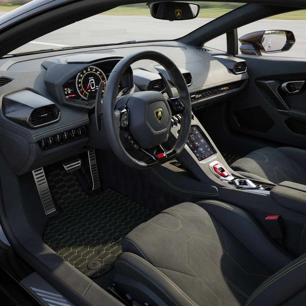 Tappetini in pelle personalizzabili con motivo esagonale Viper per Lamborghini Huracan Tecnica (2022-2024) - AutoWin