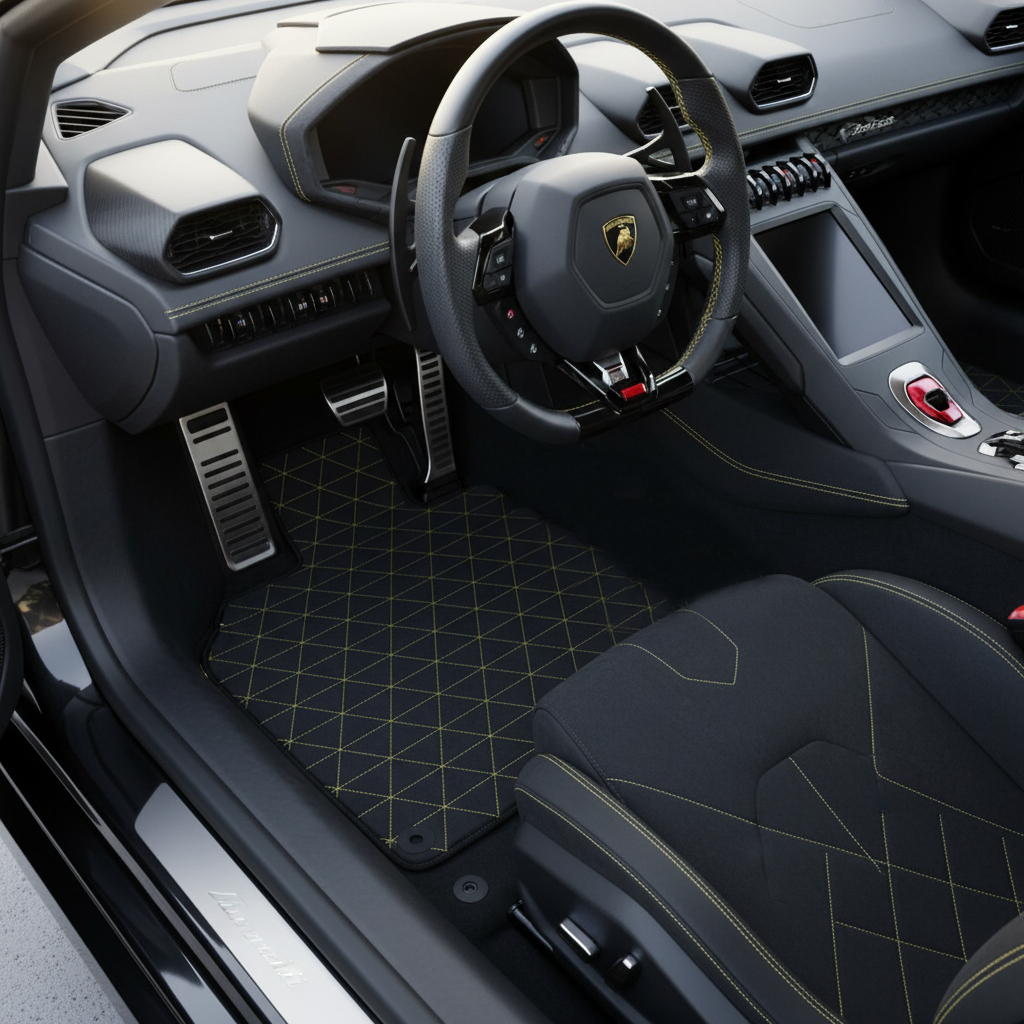 Anpassbare Lederfußmatten mit quadratischem Muster für Lamborghini Huracan EVO (2019-2024) - AutoWin