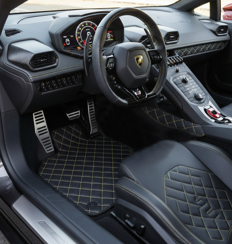 Anpassbare Lederfußmatten mit quadratischem Muster für Lamborghini Huracan EVO (2019-2024) - AutoWin