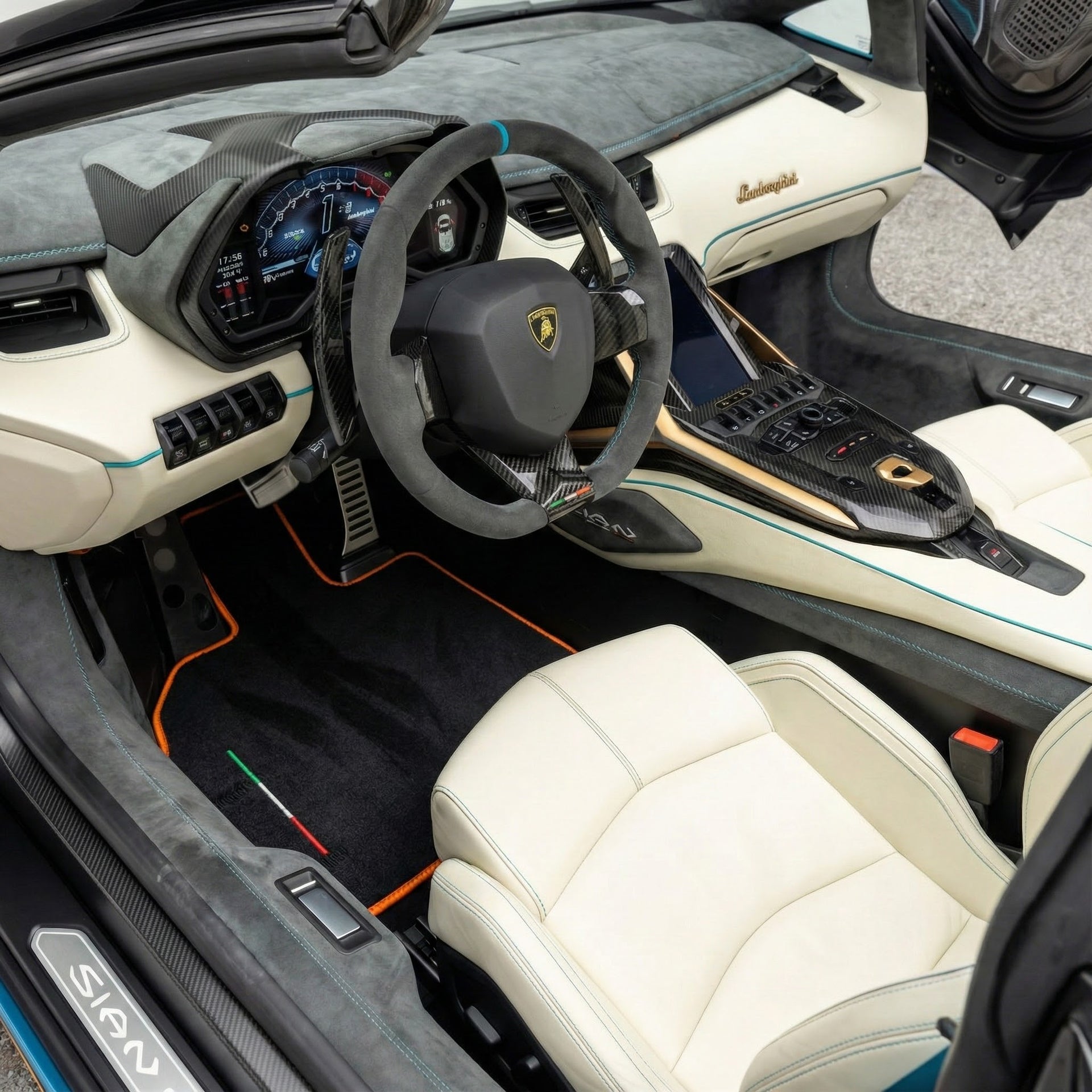 Customizable Black Floor Mats for Lamborghini Sian (2020-2022) with Carbon Fiber - AutoWin.EU
