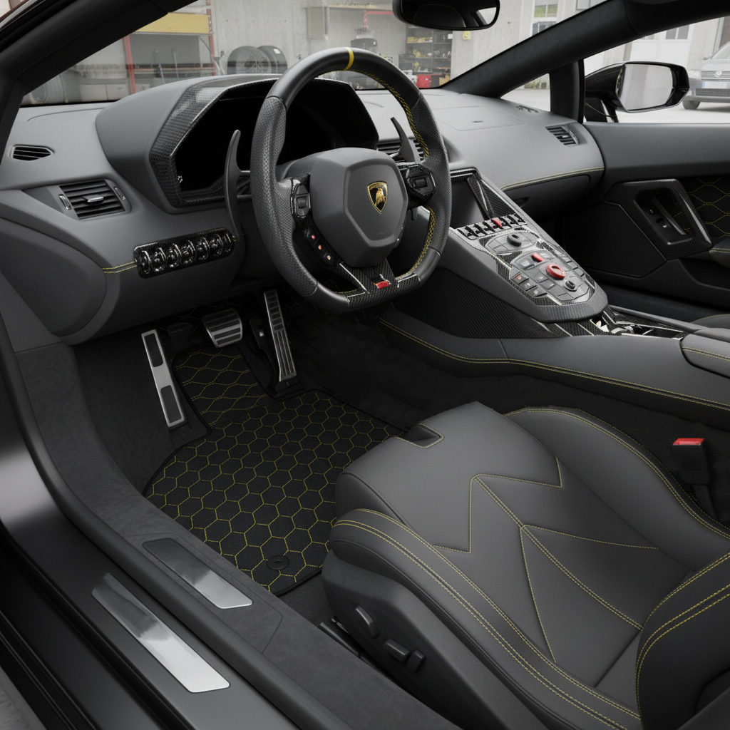 Tapis de voiture en cuir personnalisables avec motif Divario pour Lamborghini Aventador SV (2012-2022) - AutoWin