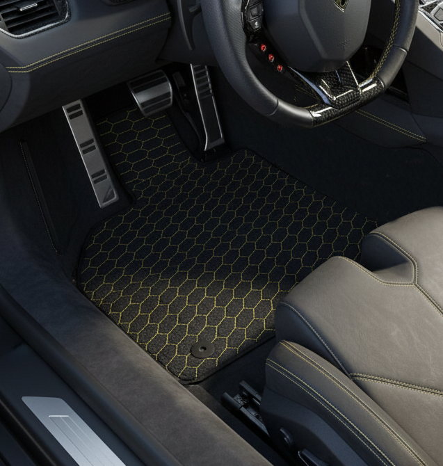Customizable Leather Floor Mats with Hexagon Hex Pattern for Lamborghini Aventador (2012-2022) - AutoWin