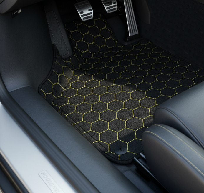 Tapis de voiture en cuir personnalisables avec un motif hexagonal entrelacé pour Lamborghini Diablo (1990-2001) - AutoWin