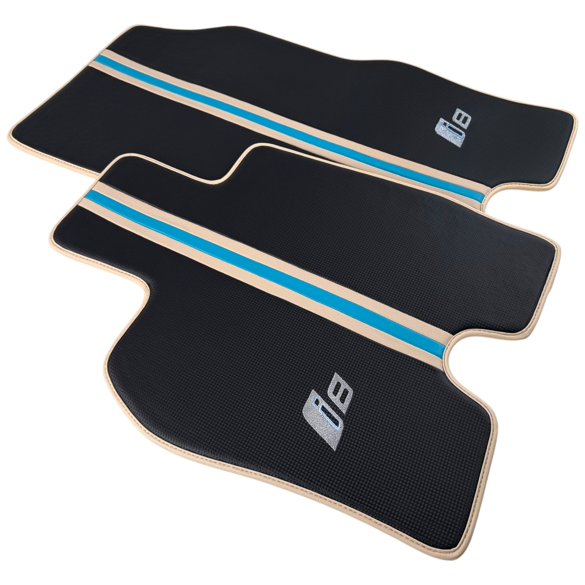 Tapis de voiture en cuir carbone pour BMW i8 Série L12 L15 - Garniture blanche - AutoWin.EU