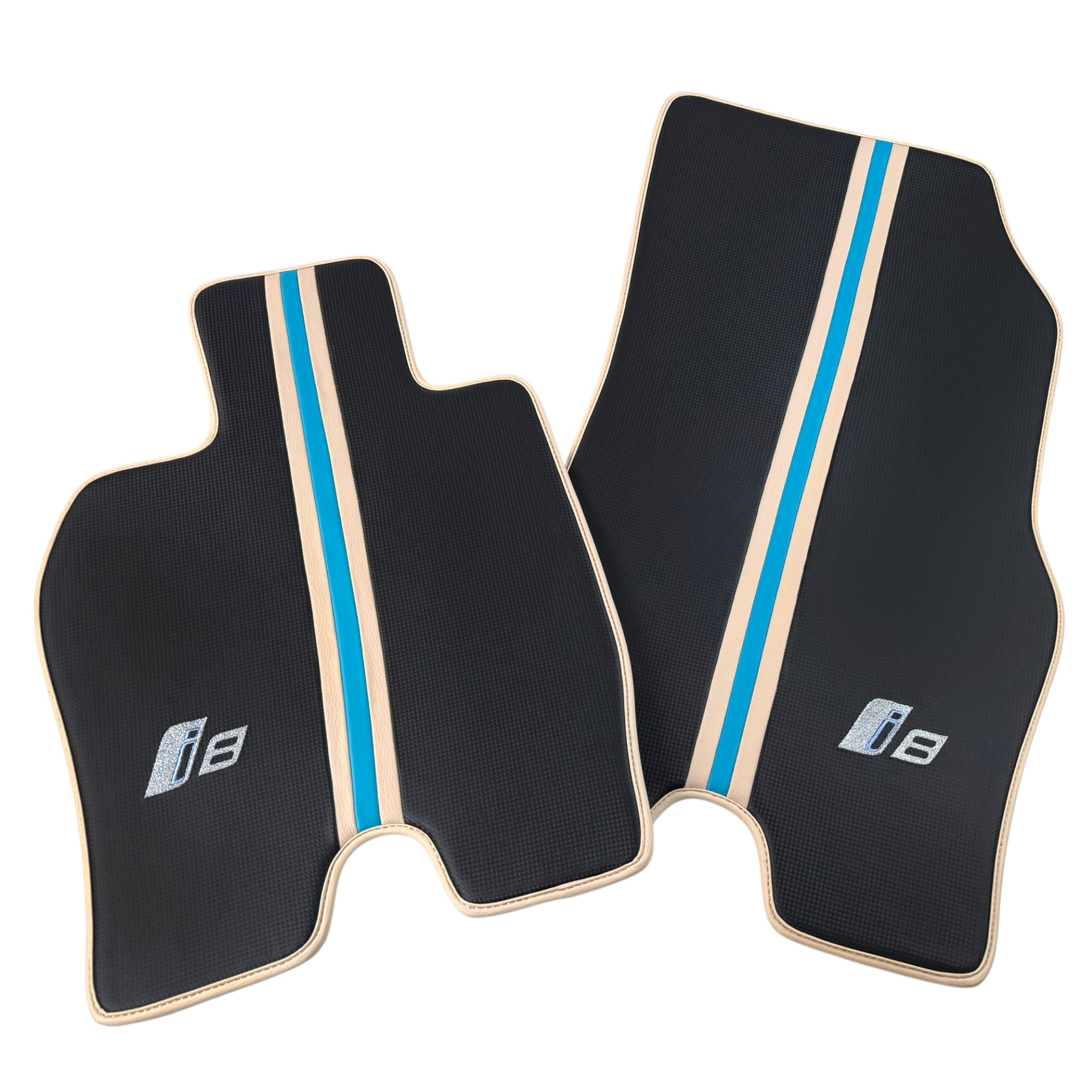 Tapis de voiture en cuir carbone pour BMW i8 Série L12 L15 - Garniture blanche - AutoWin.EU