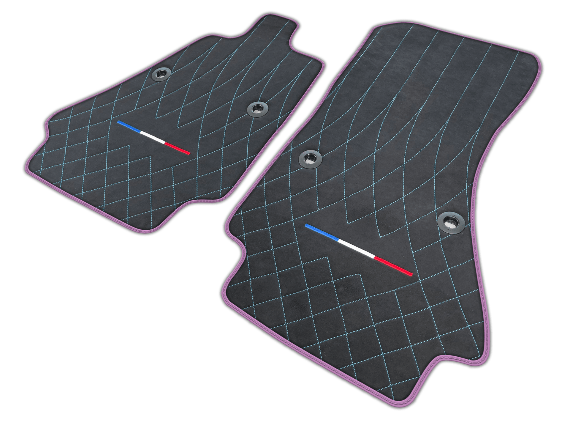 Alcantara Leather Black Floor Mats for Bugatti Chiron with FR Flag | Various Trim Colors