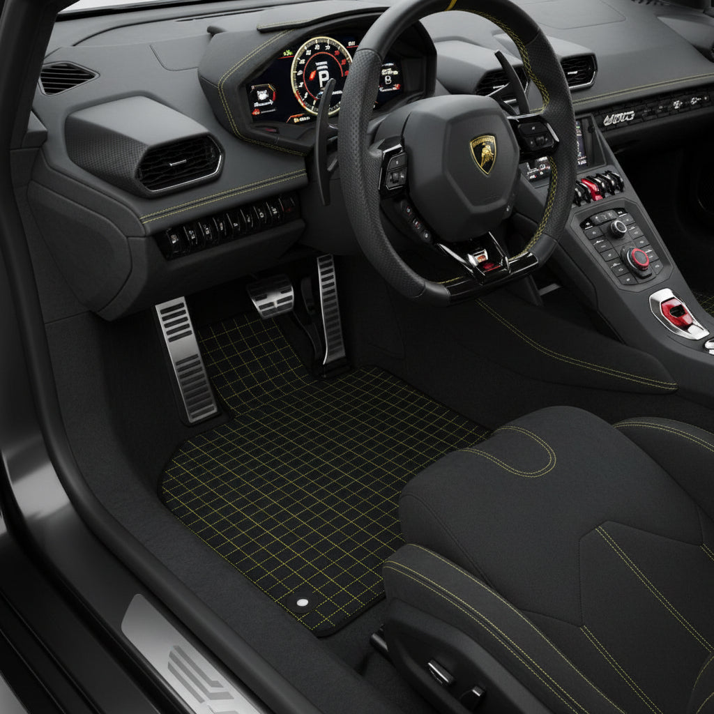 Tapis de voiture en cuir personnalisables avec motif hexagonal vertical pour Lamborghini Huracan EVO (2019-2024) - AutoWin