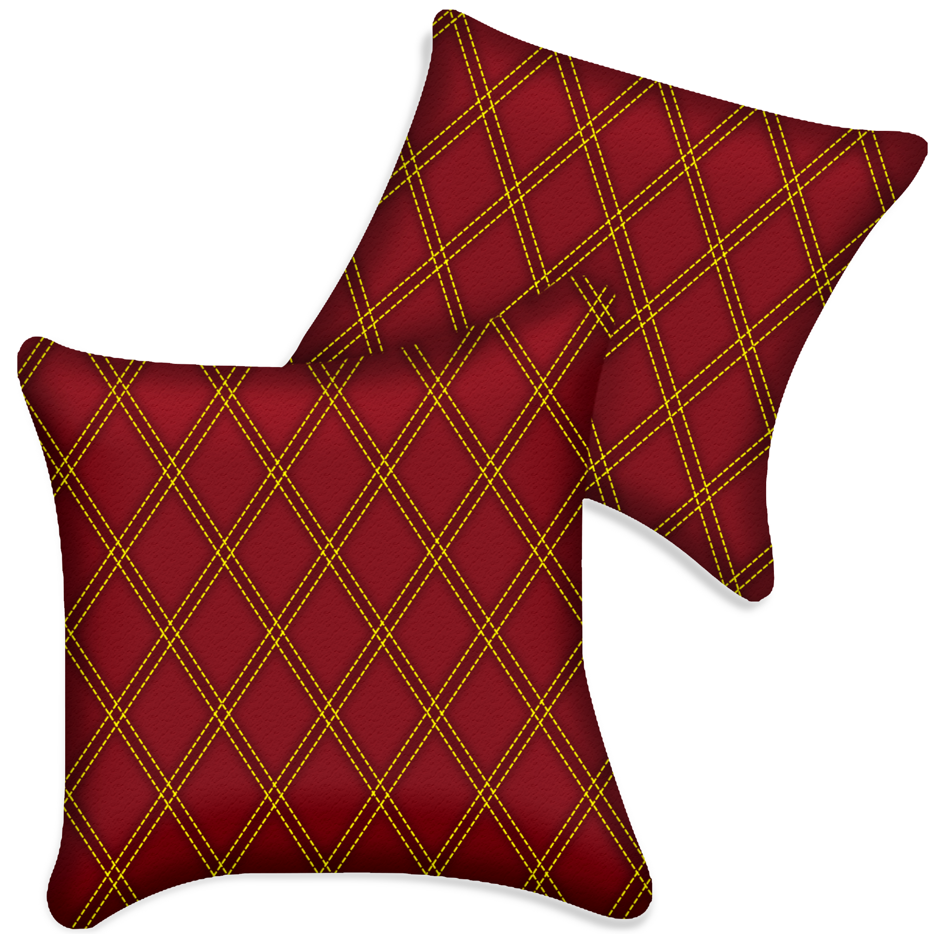 Customizable Red Leather Pillows Set of 2 for All Vehicles | Double Diamond Pattern