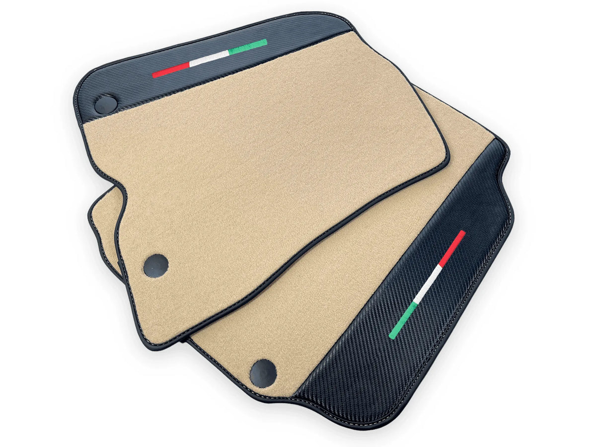 Beige Floor Mats For Ferrari 812 GTS (2019-2023) With Carbon Fiber Leather