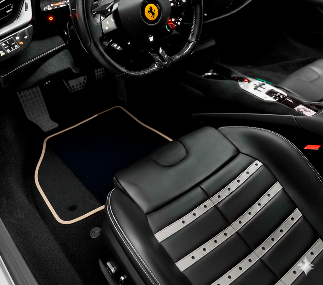 Black Floor Mats for Ferrari SF90 Stradale (2019-2024) with Leather | Beige Trim - AutoWin