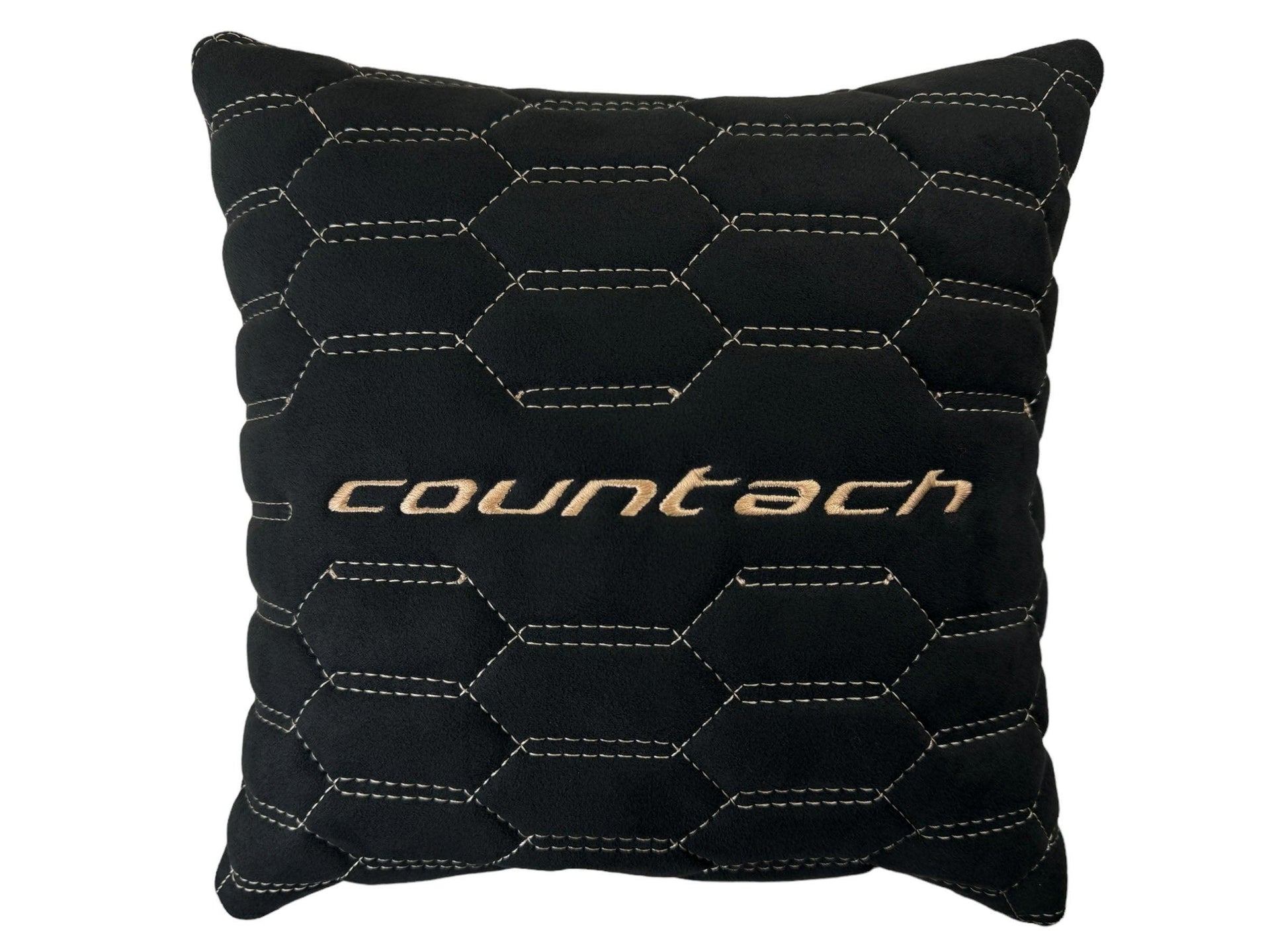 Black Alcantara Leather Pillows Countach Set of 2 Tan Sewing - AutoWin