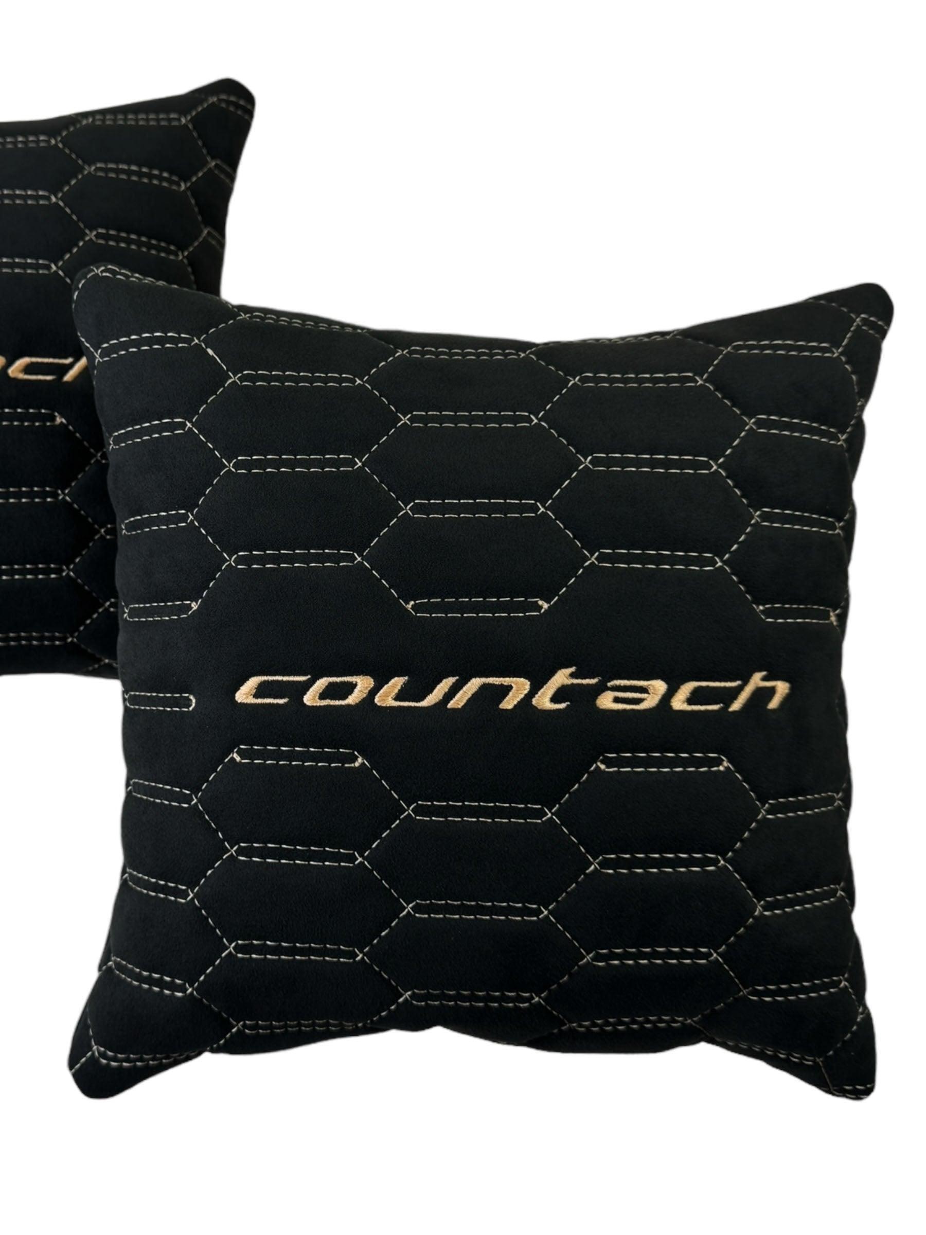 Black Alcantara Leather Pillows Countach Set of 2 Tan Sewing - AutoWin