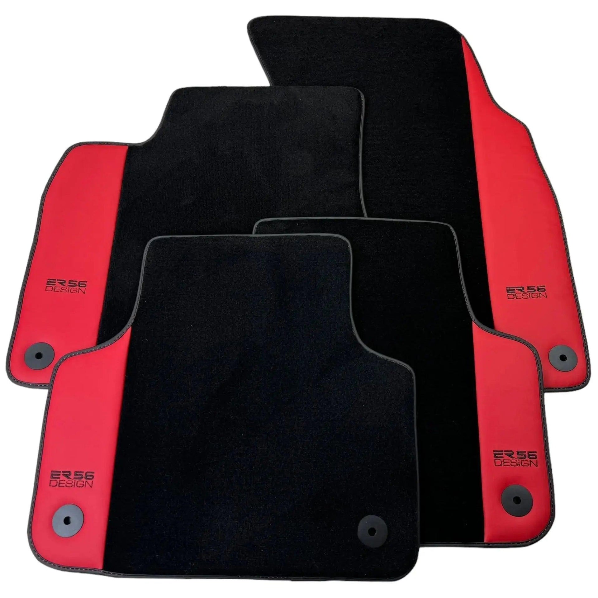 Black Floor Mats for Audi Q8 e-tron Sportback (2023-2025) with Red Leather | ER56 Design - AutoWin