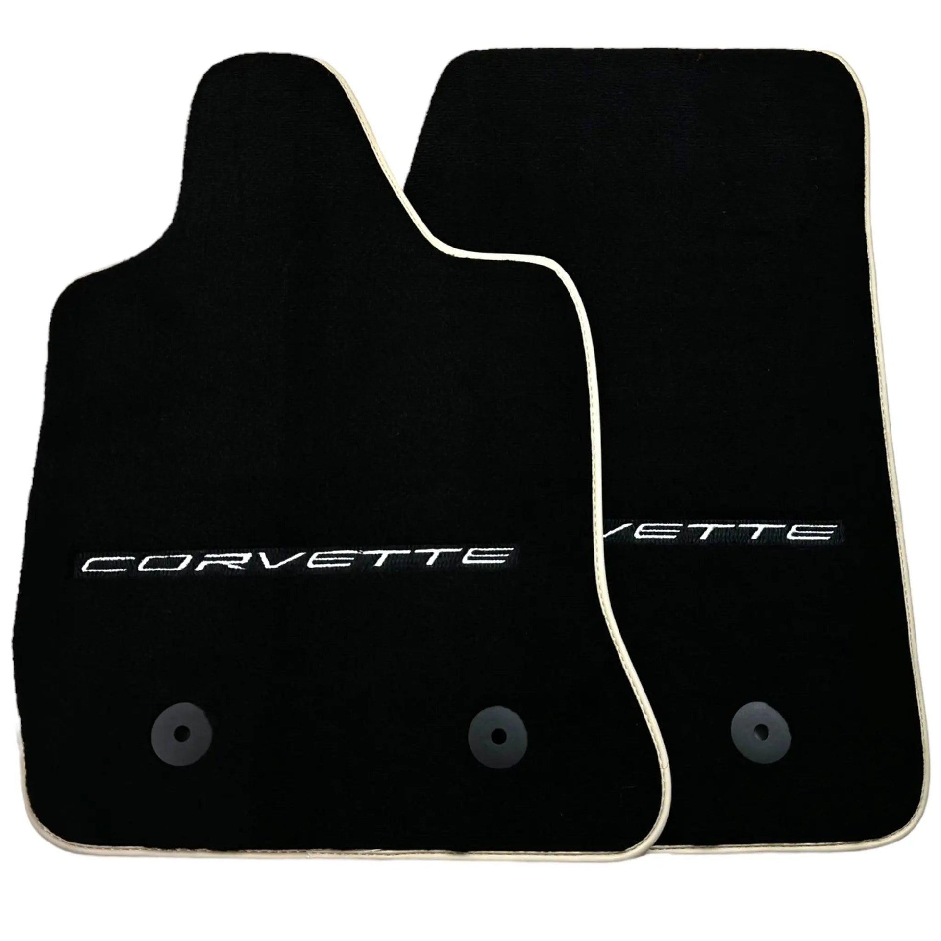 Black Floor Mats For Chevrolet Corvette C7 Convertible (2014-2019) with Beige Trim - AutoWin