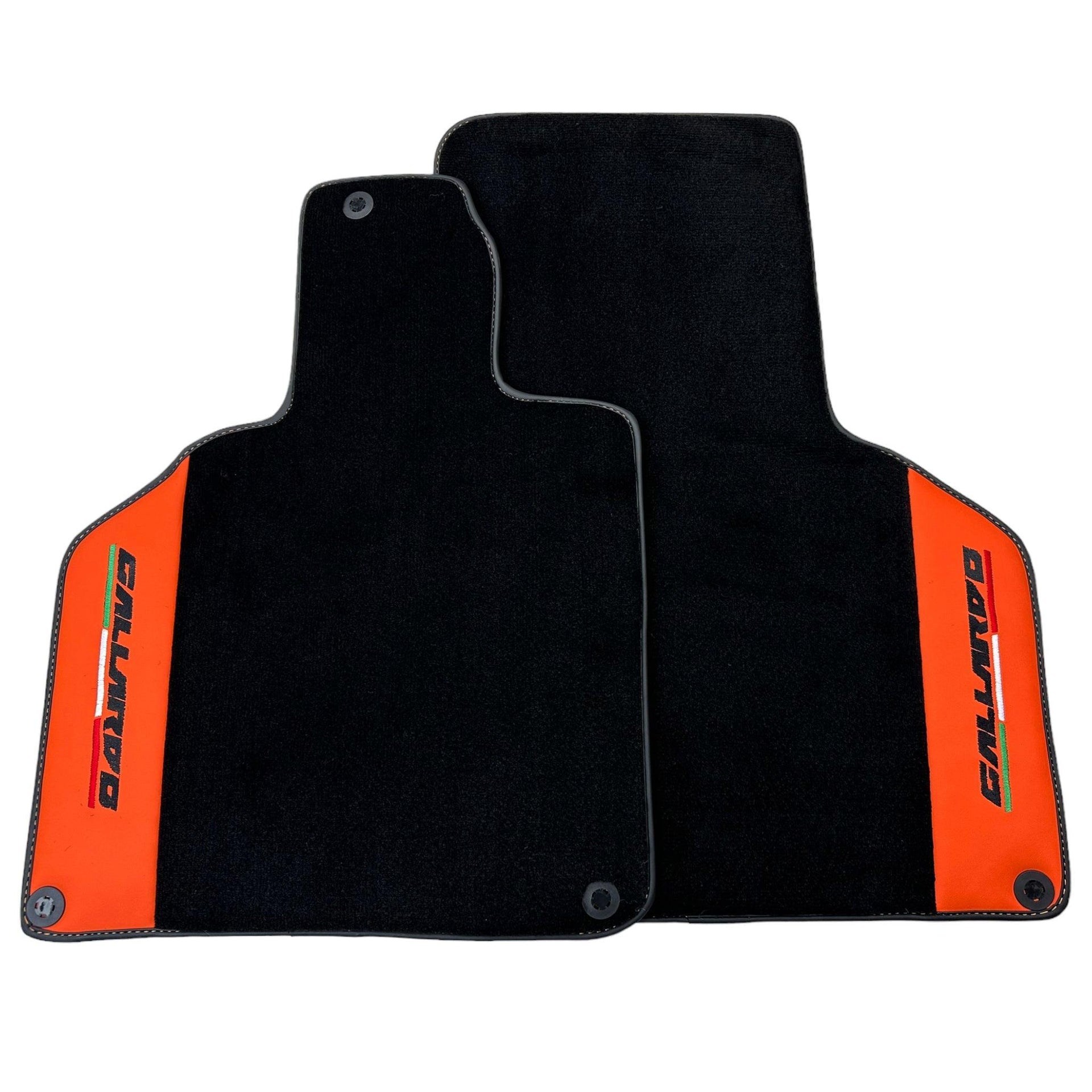 Black Floor Mats for Lamborghini Gallardo With Orange Arancia Mira Nappa Leather - AutoWin