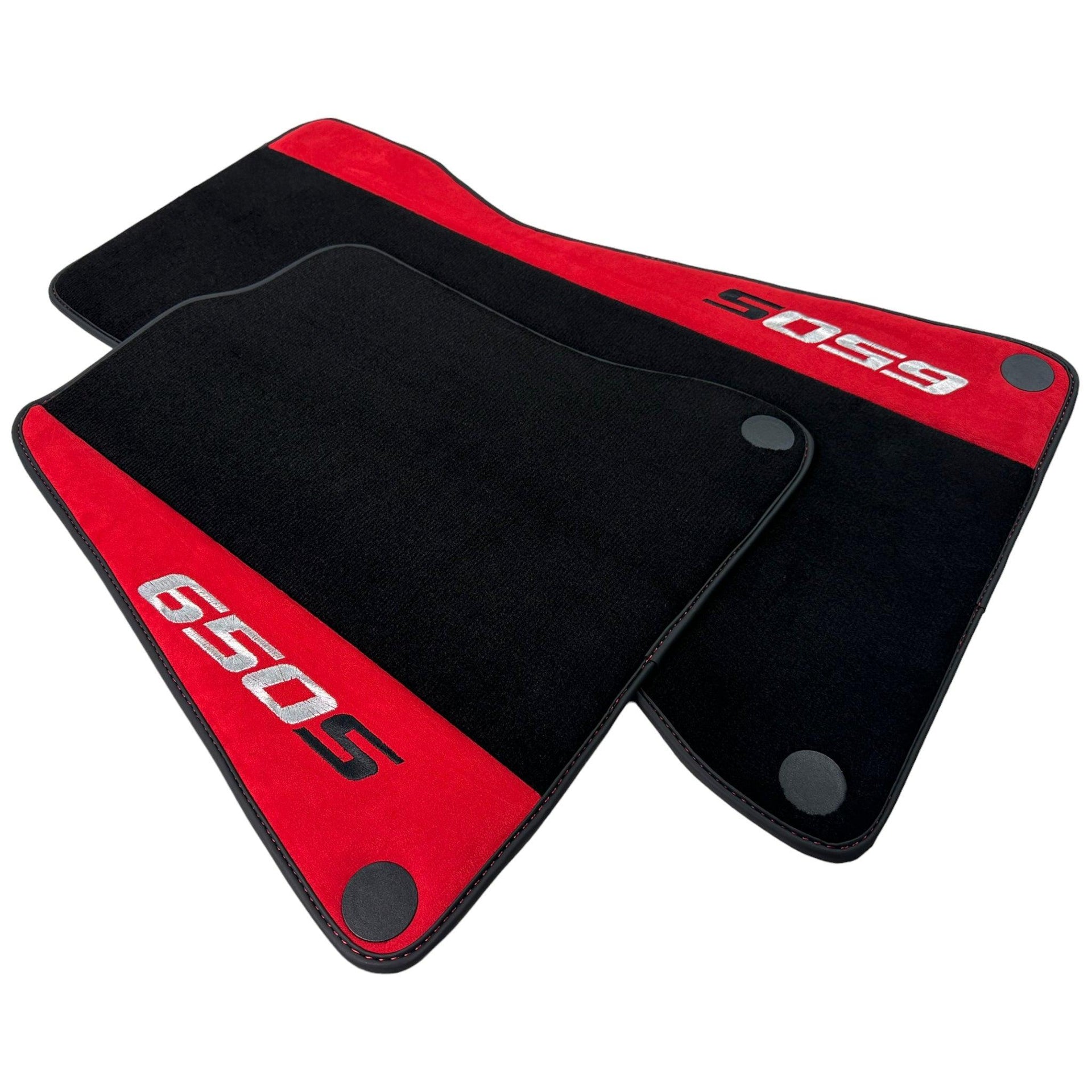 Black Floor Mats For McLaren 650S Black Tailored With Red Alcantara Leather - AutoWin