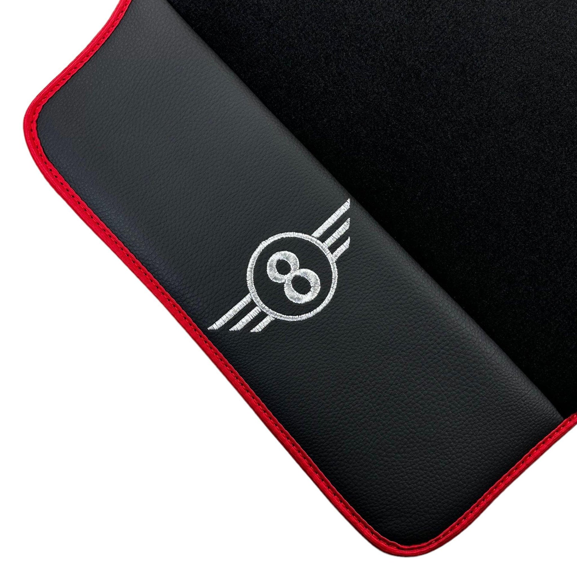 Black Floor Mats for Mini Cabrio F57 Convertible (2016-2023) With Leather | Red Trim - AutoWin