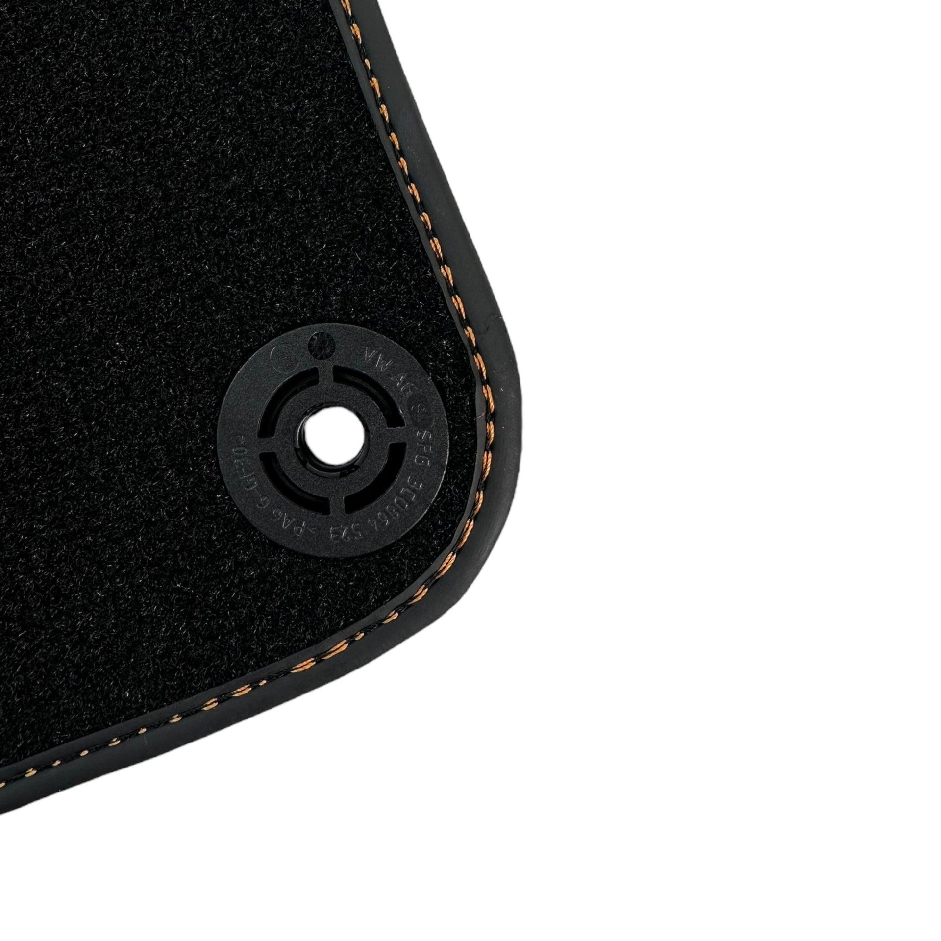 Black Floor Mats for Porsche Cayenne (2003-2010) with Orange Alcantara Leather ER56 Design - AutoWin