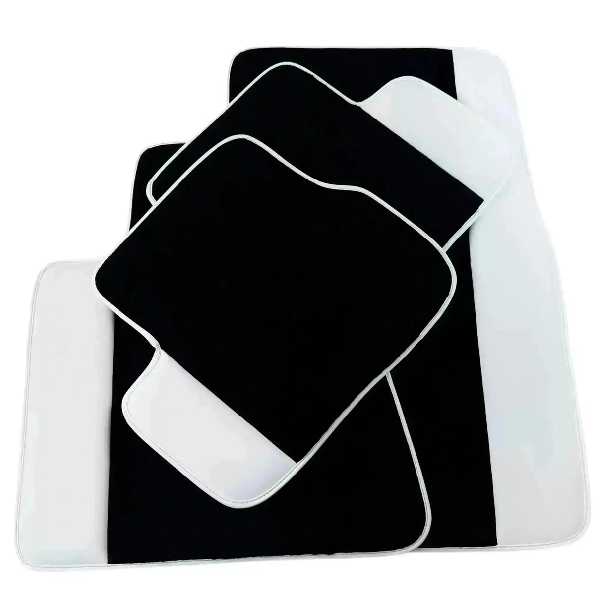 Black Floor Mats for Rolls Royce Phantom Drophead Coupe 2007-2016 with White Leather | White Trim