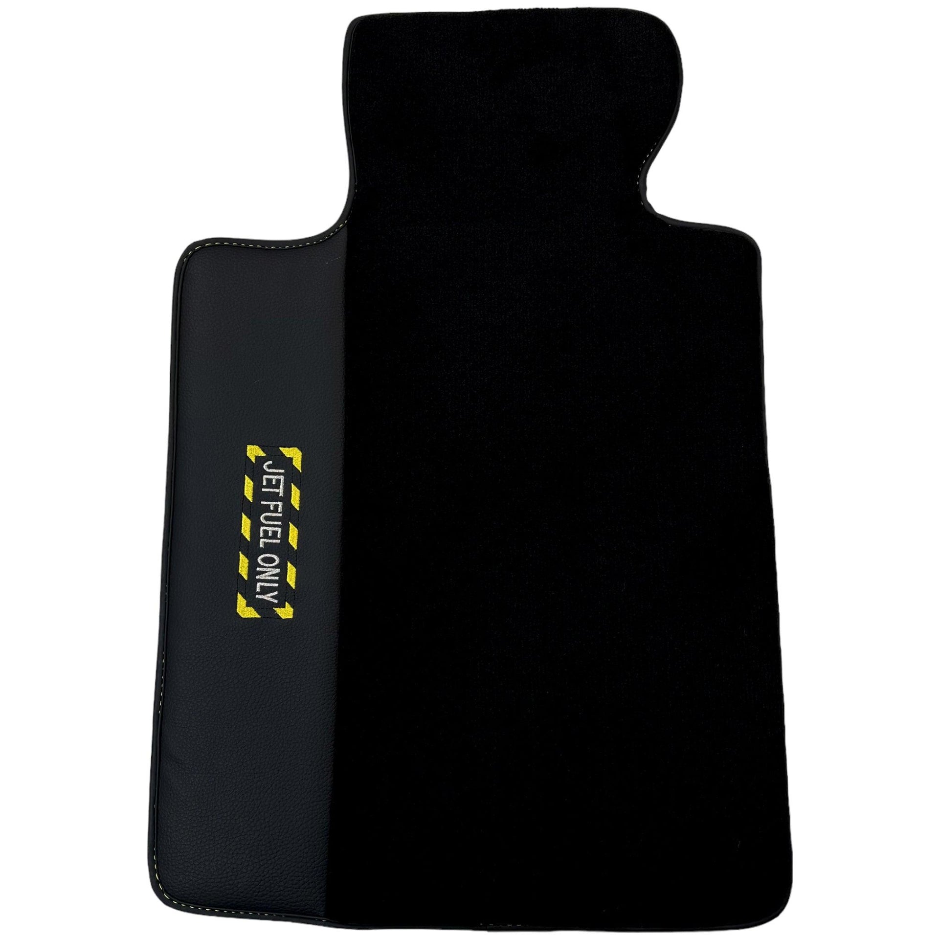 Black Floor Mats with Leather for BMW G61 (2023-2026) Touring - "Jet Fuel Only" - AutoWin