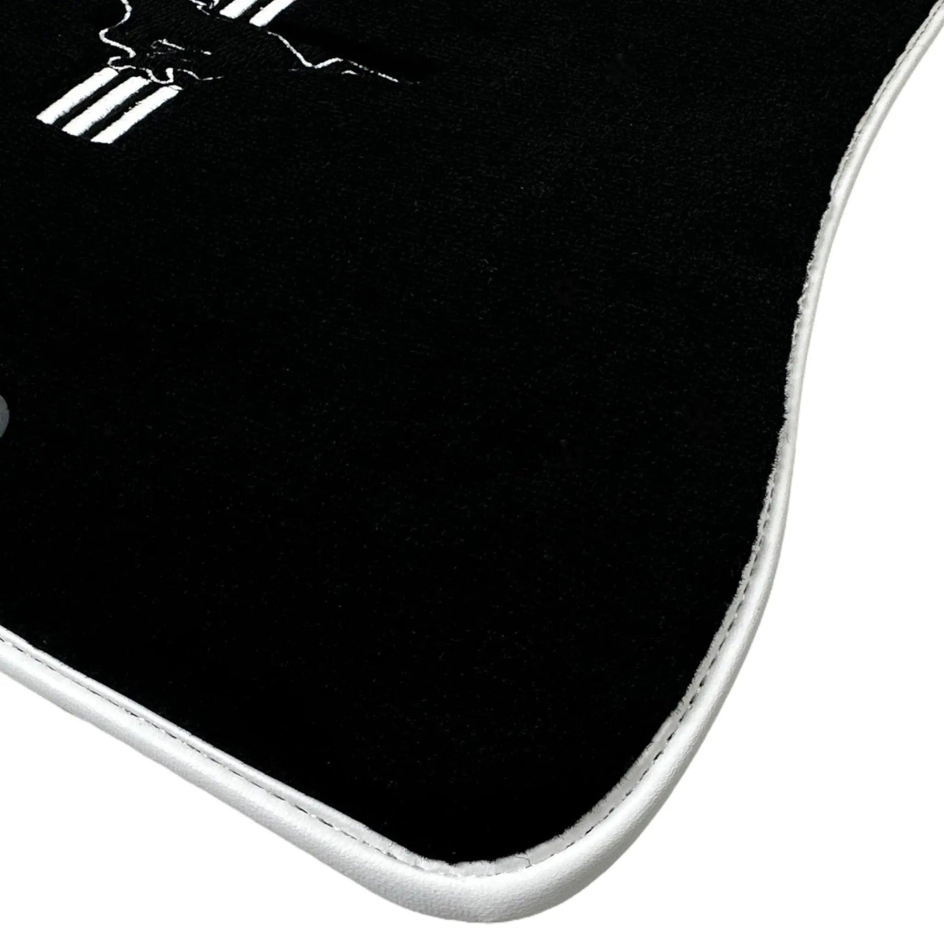 Black Floor Mats with White Trim For Ford Mustang V (2004-2010) With Pony - AutoWin