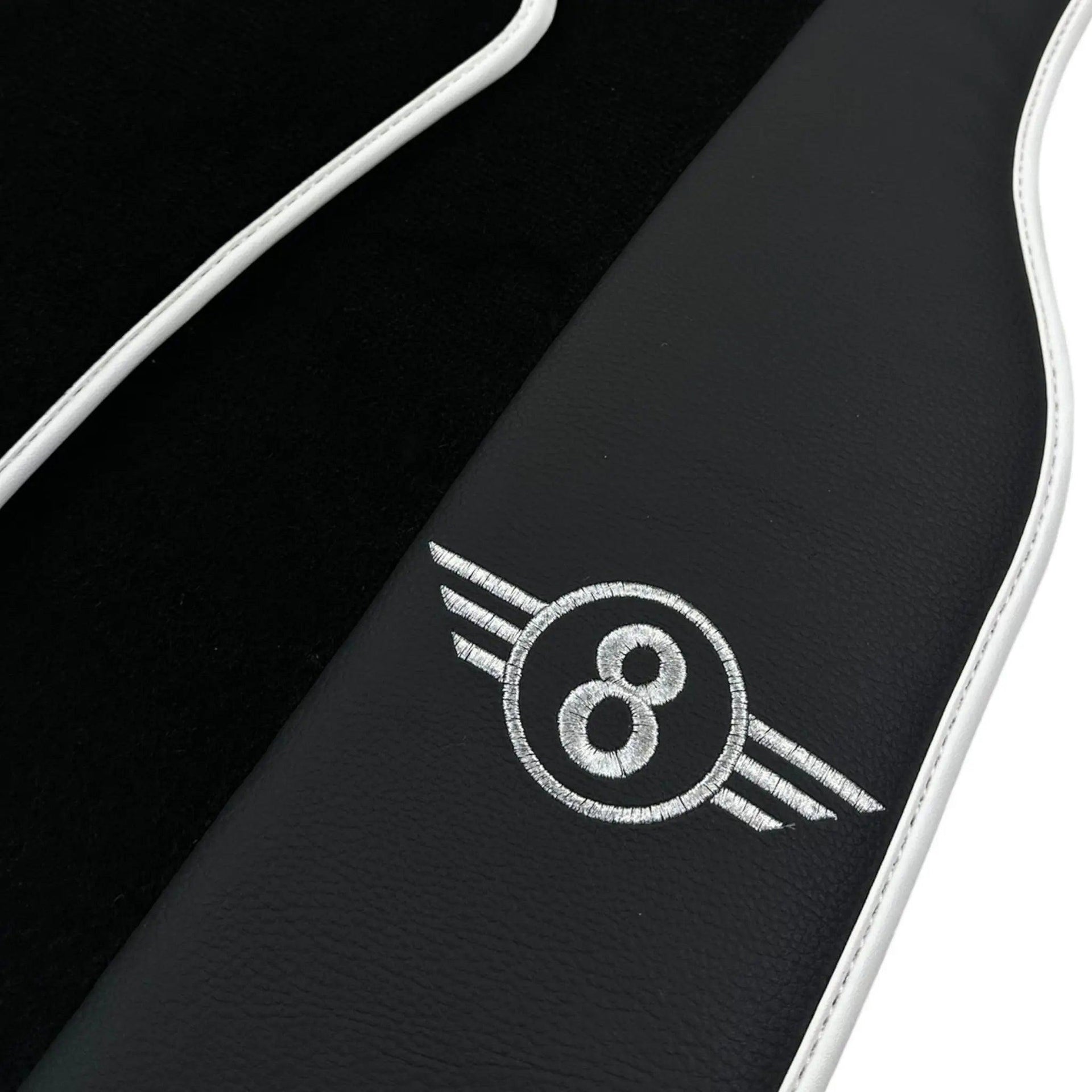 Black Floor Mats for Mini Cooper F56 (2013-2022) with Leather | White Trim - AutoWin